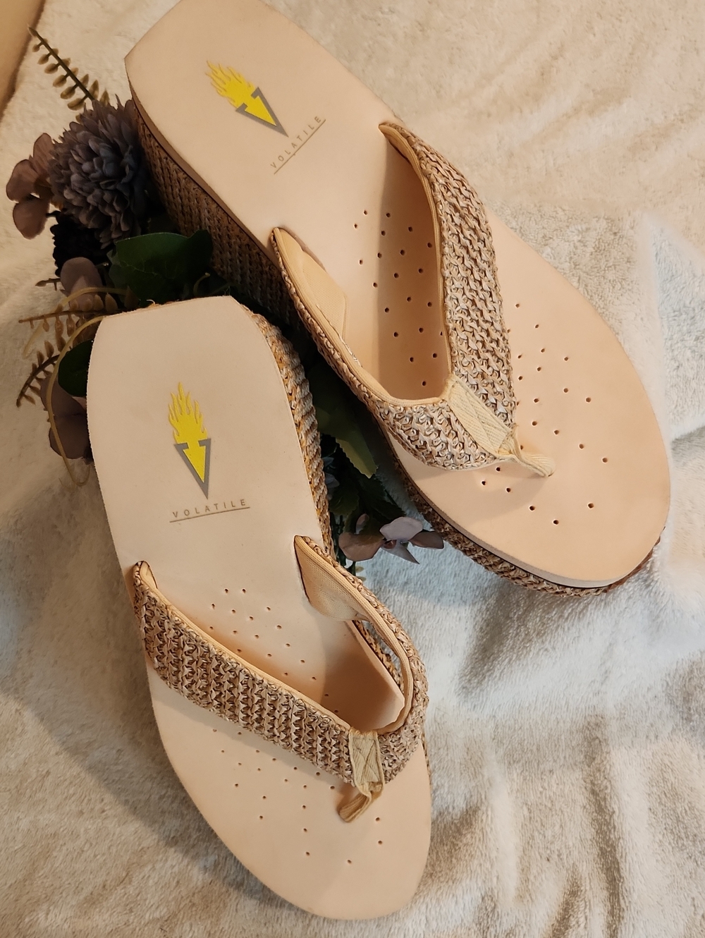 Volatile Tan Woven Platform Toe-Post Sandals